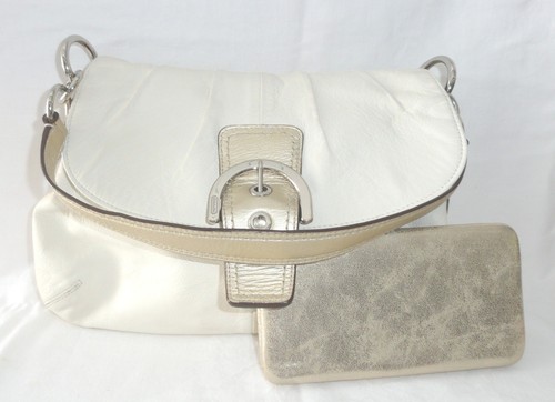 Coach white leather handbag - white,
